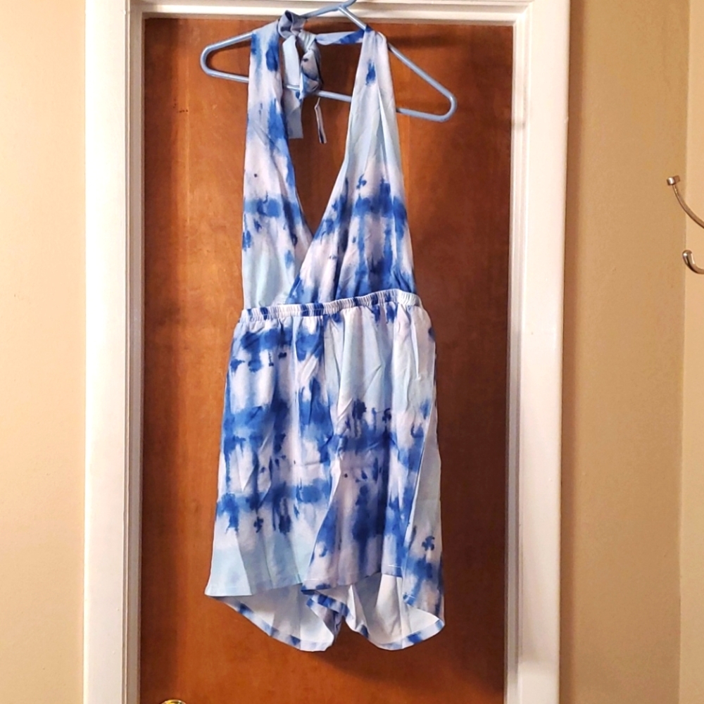 Blue xl backless romper